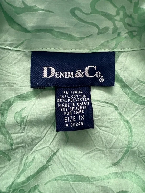 Denim & Co Light Lime Green Textured Button-Down Blouse Sheer Floral Pattern 1X - Picture 4 of 8